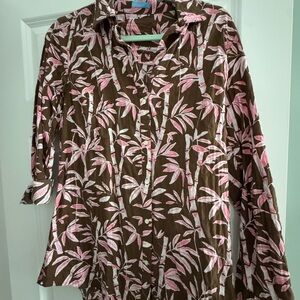 J. McLaughlin Brown and Pink Floral Button Down Shirt